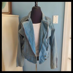 💘 Vtg. S.B. II by Bitterman 80's Stone Washed Denim Blue Jean Moto Style Jacket